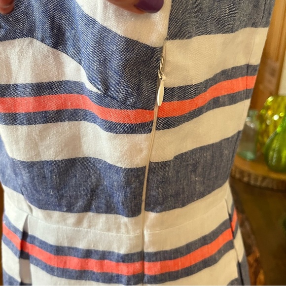 Vineyard Vines St Jean Summer Stripe Dress Linen Blend Womens Size 8 V-Neck - Picture 5 of 9